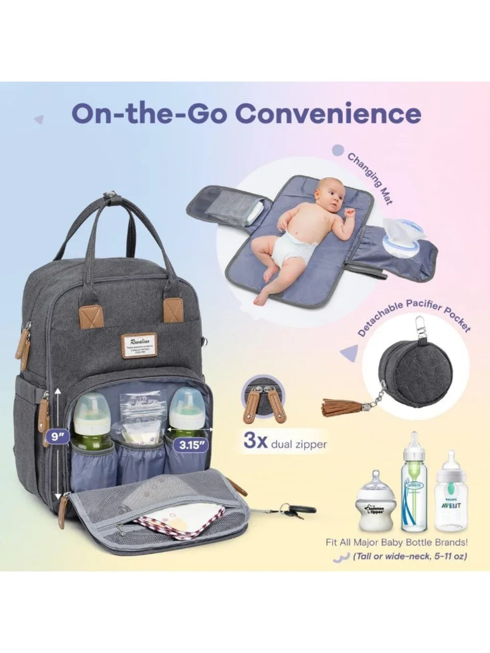 Multifunctional Diaper Bag Backpack, Large Capacity Waterproof Travel Bag, Dark